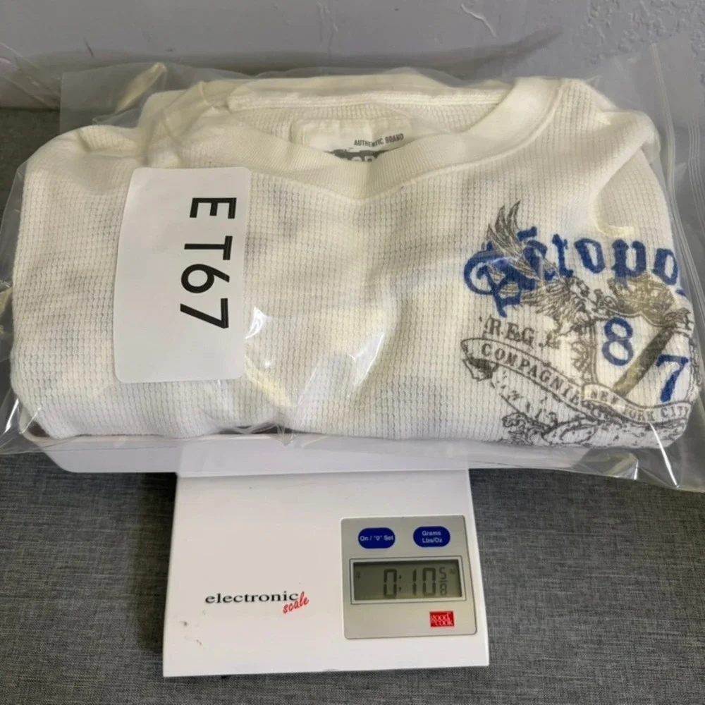 Aeropostale Thermal Shirt Mens L White Waffle Knit Graphic Y2K Rare Wing Print